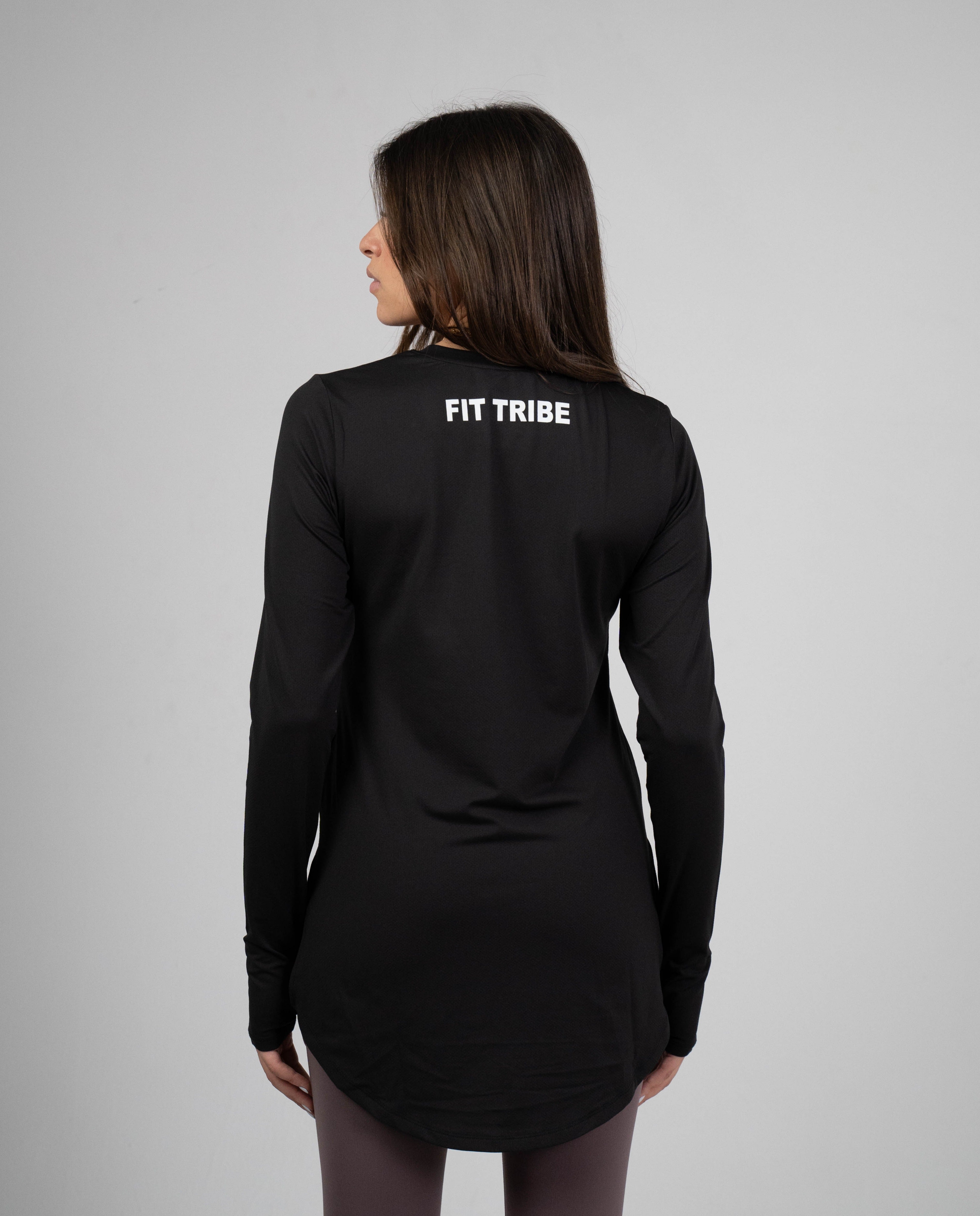 PERFORMANCE EXTENDED LONG SLEEVE TOP - Black - FIT TRIBE
