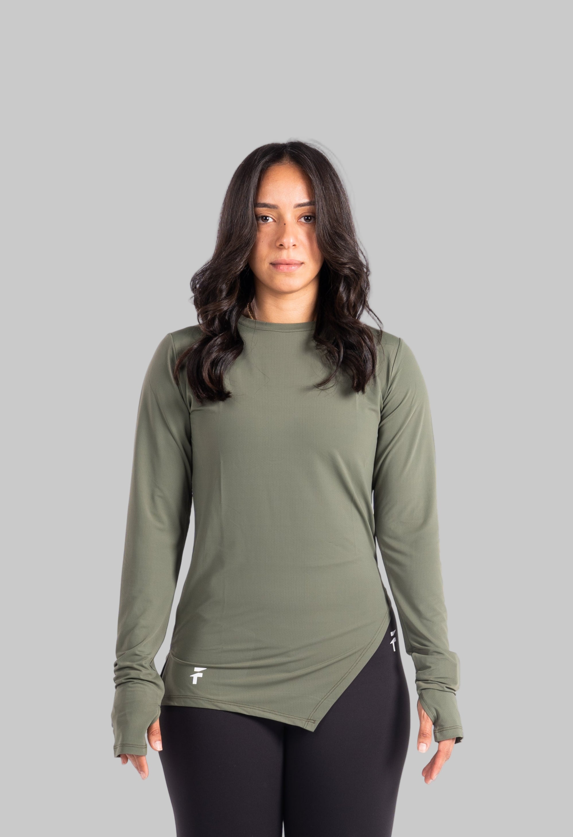 ESSENTIAL LONG SLEEVE TOP - Olive Green - FIT TRIBE