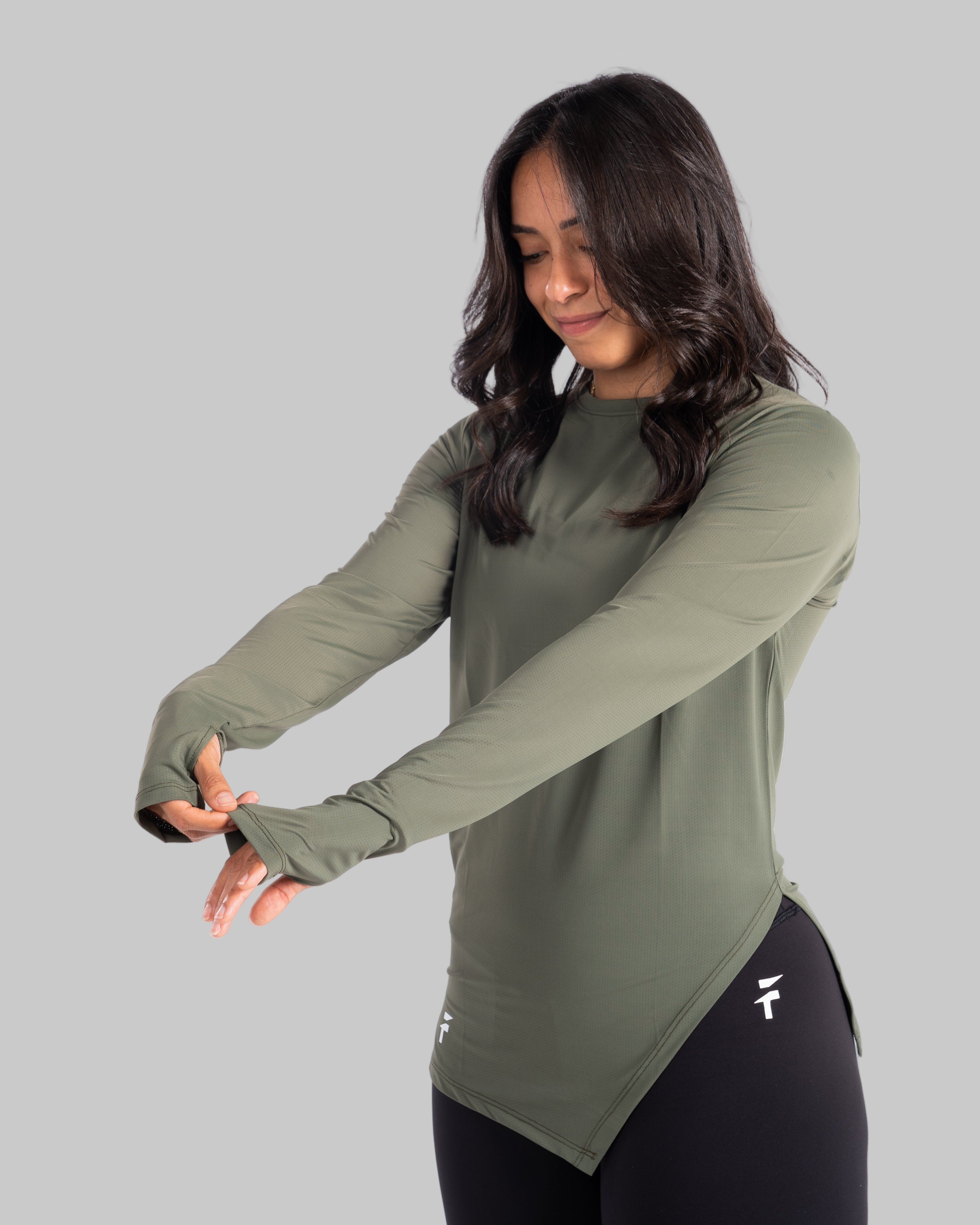 ESSENTIAL LONG SLEEVE TOP - Olive Green - FIT TRIBE