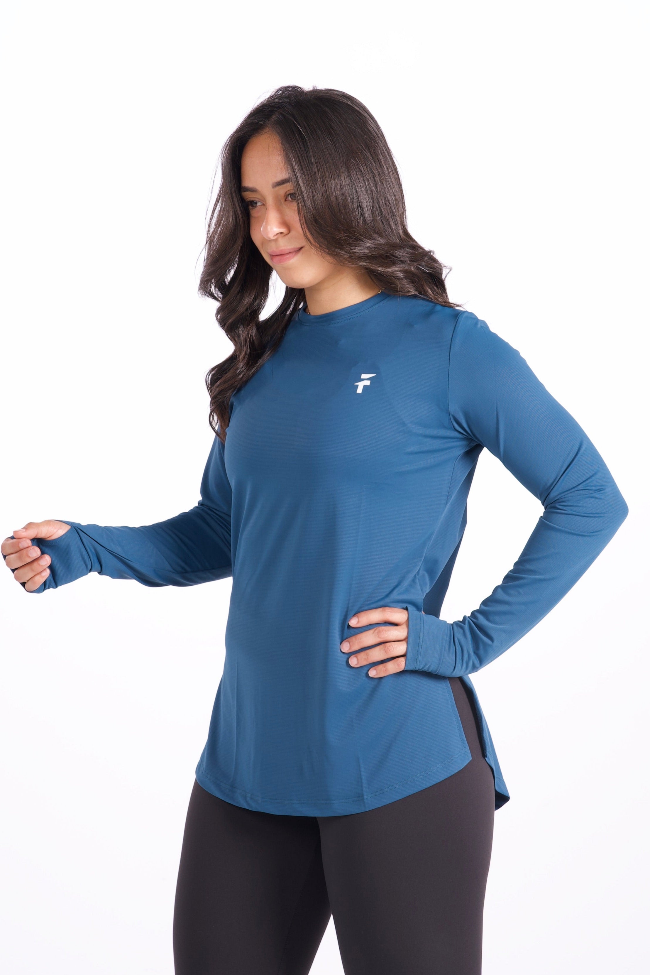 PERFORMANCE EXTENDED LONG SLEEVE TOP - Cobalt Blue - FIT TRIBE