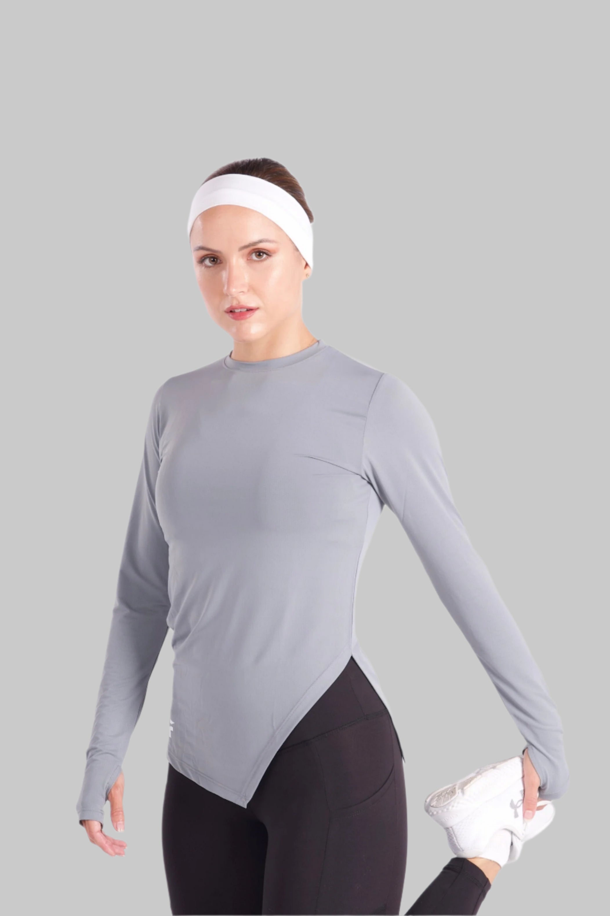 ESSENTIAL LONG SLEEVE TOP - Grey - FIT TRIBE