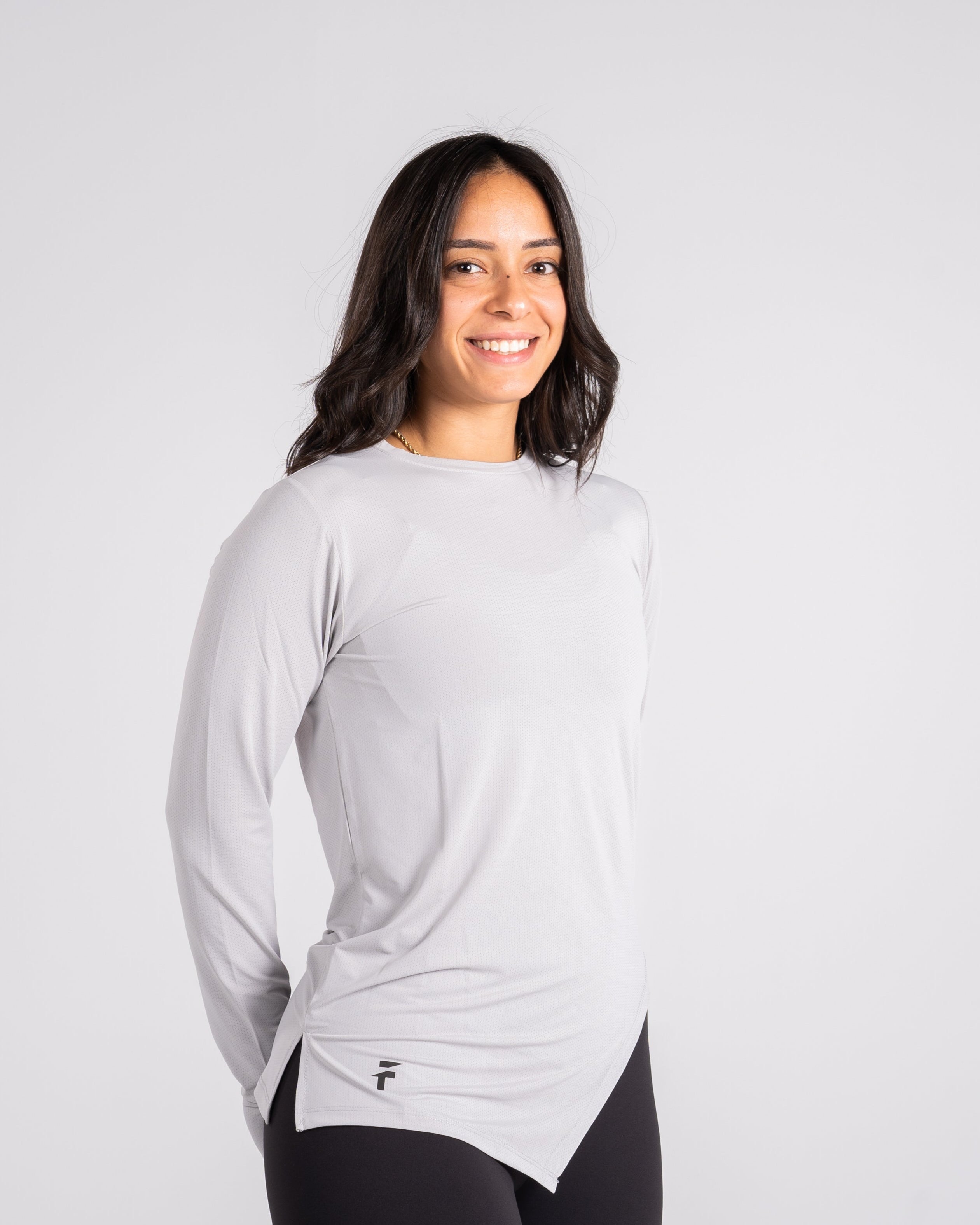 ESSENTIAL LONG SLEEVE TOP - Light Grey - FIT TRIBE
