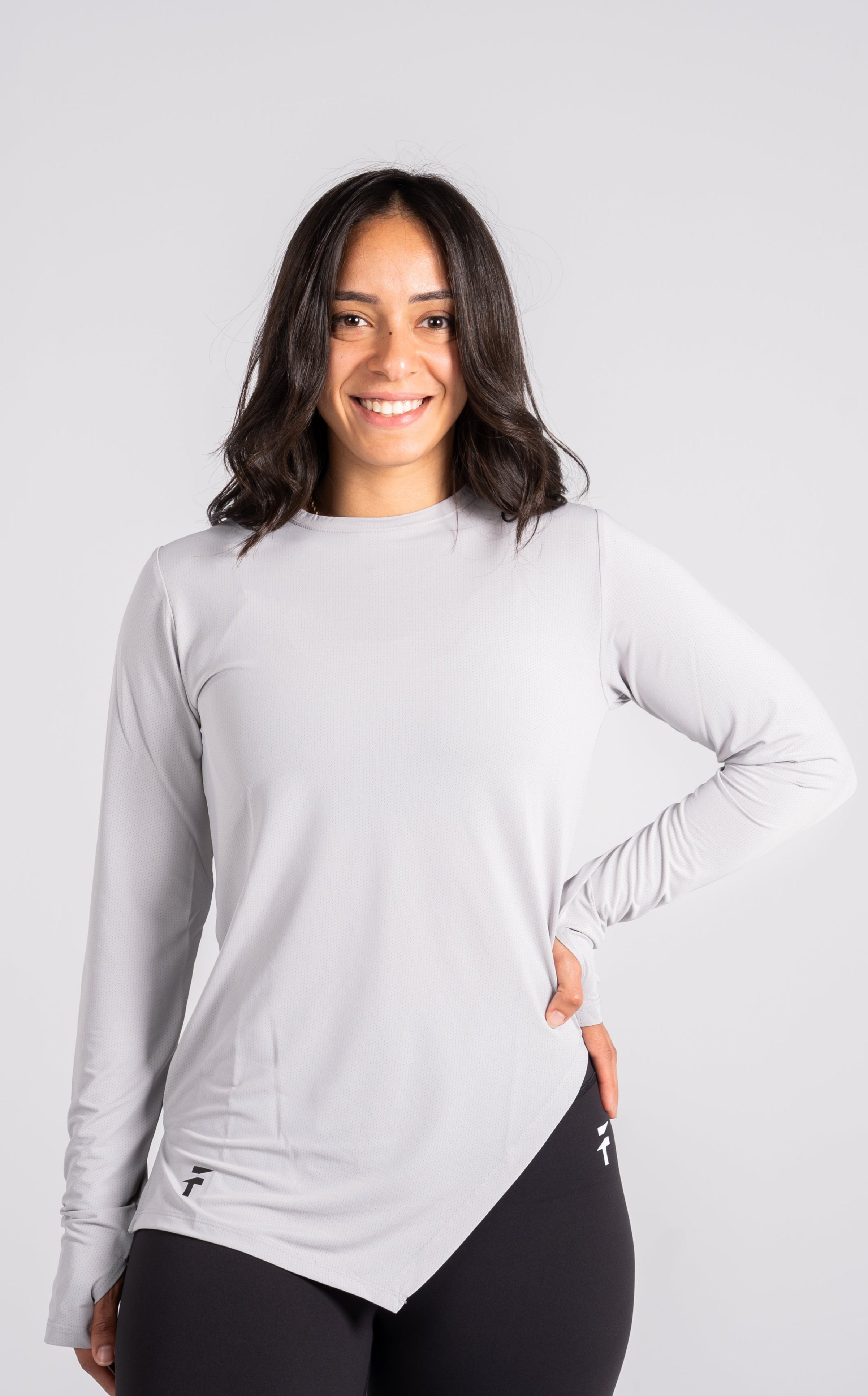 ESSENTIAL LONG SLEEVE TOP - Light Grey - FIT TRIBE