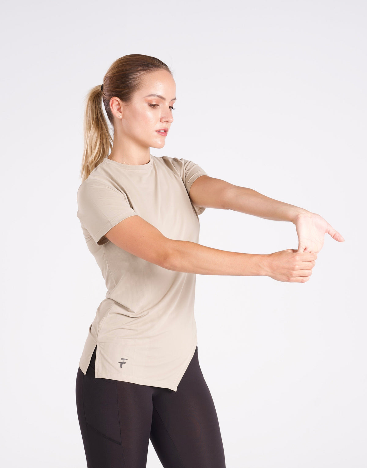 ESSENTIAL SHORT SLEEVE TOP - Beige - FIT TRIBE