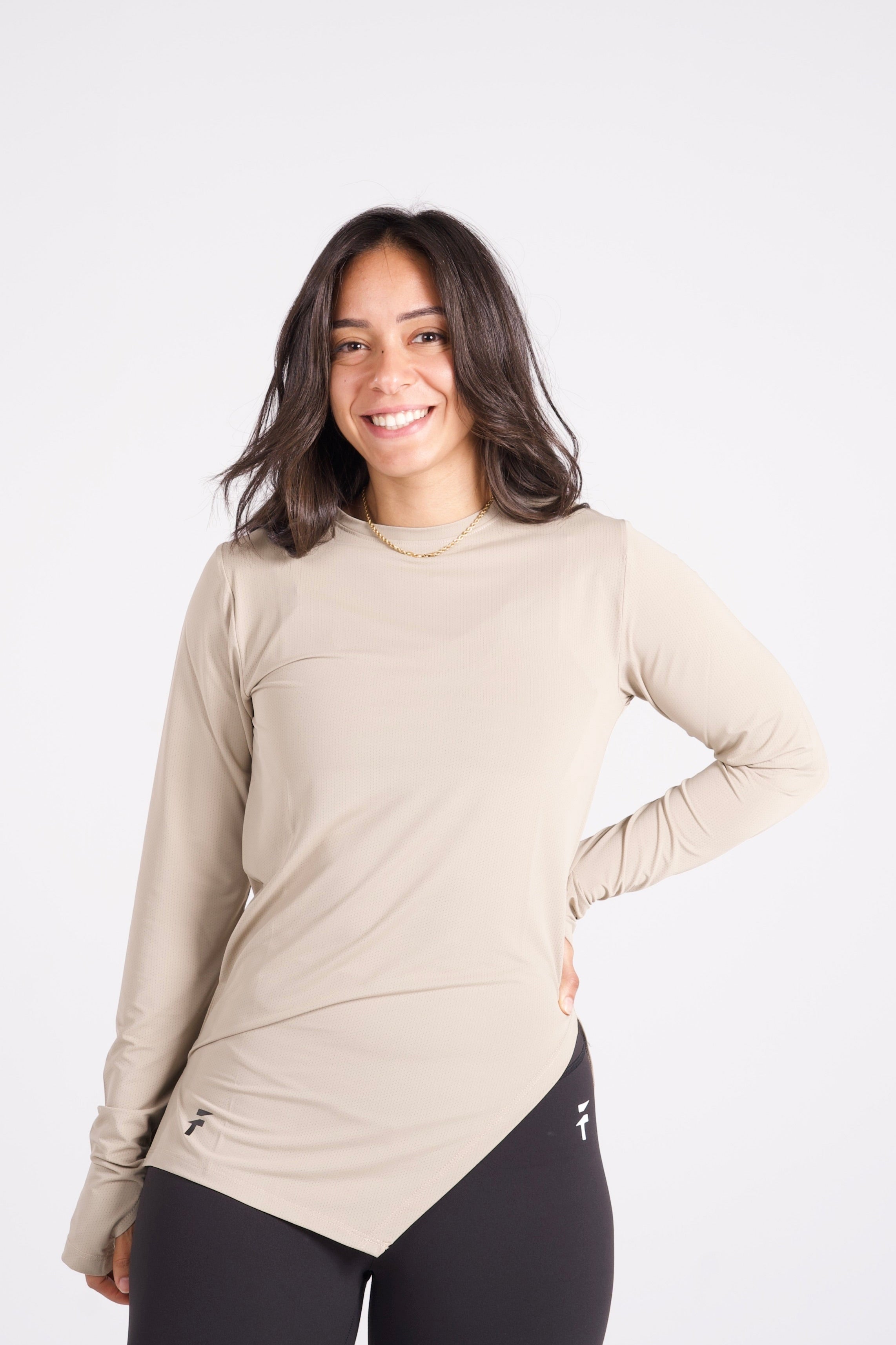 ESSENTIAL LONG SLEEVE TOP - Beige - FIT TRIBE