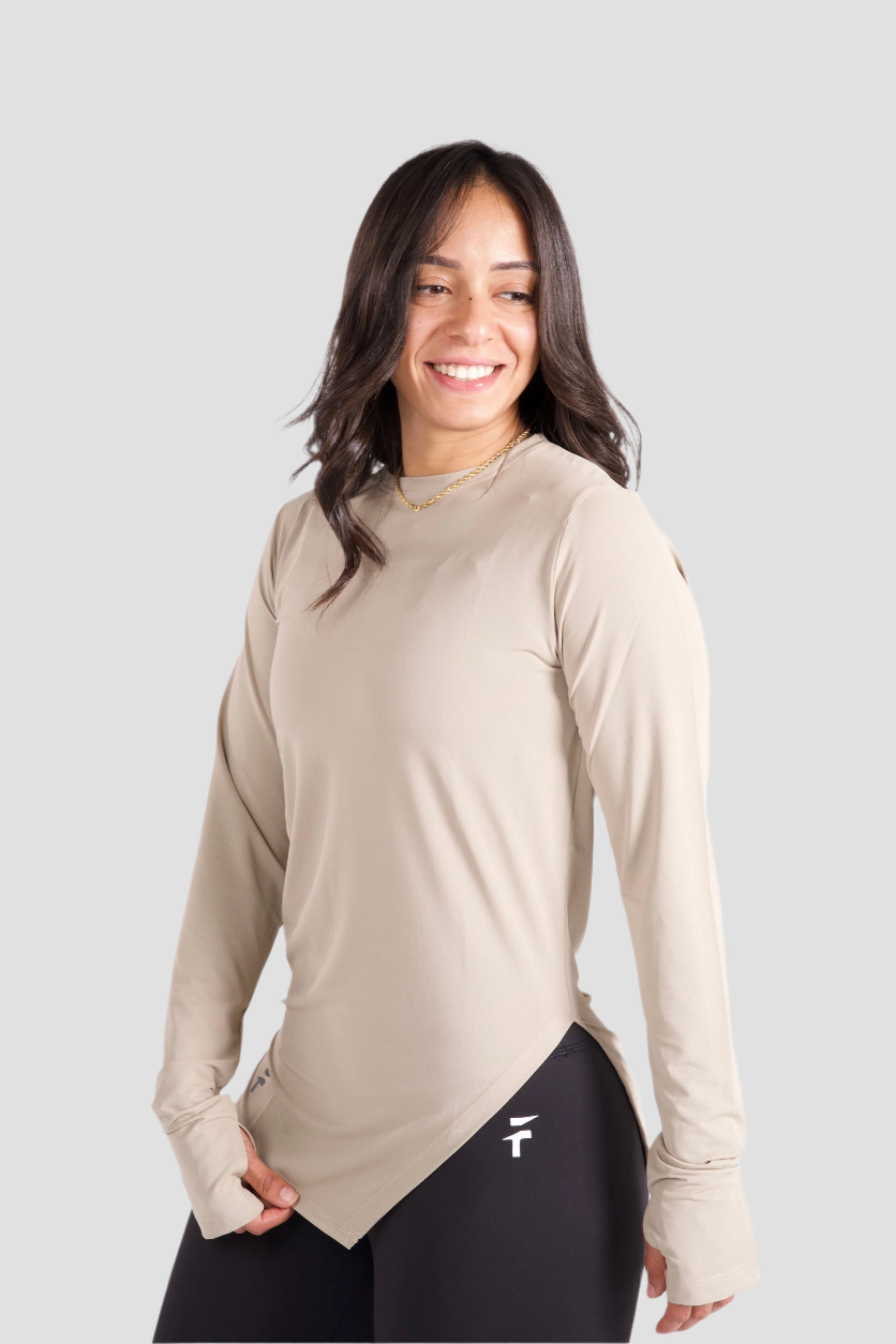 ESSENTIAL LONG SLEEVE TOP - Beige - FIT TRIBE
