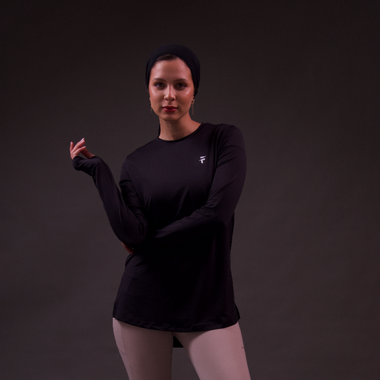 PERFORMANCE EXTENDED LONG SLEEVE TOP - Black - FIT TRIBE