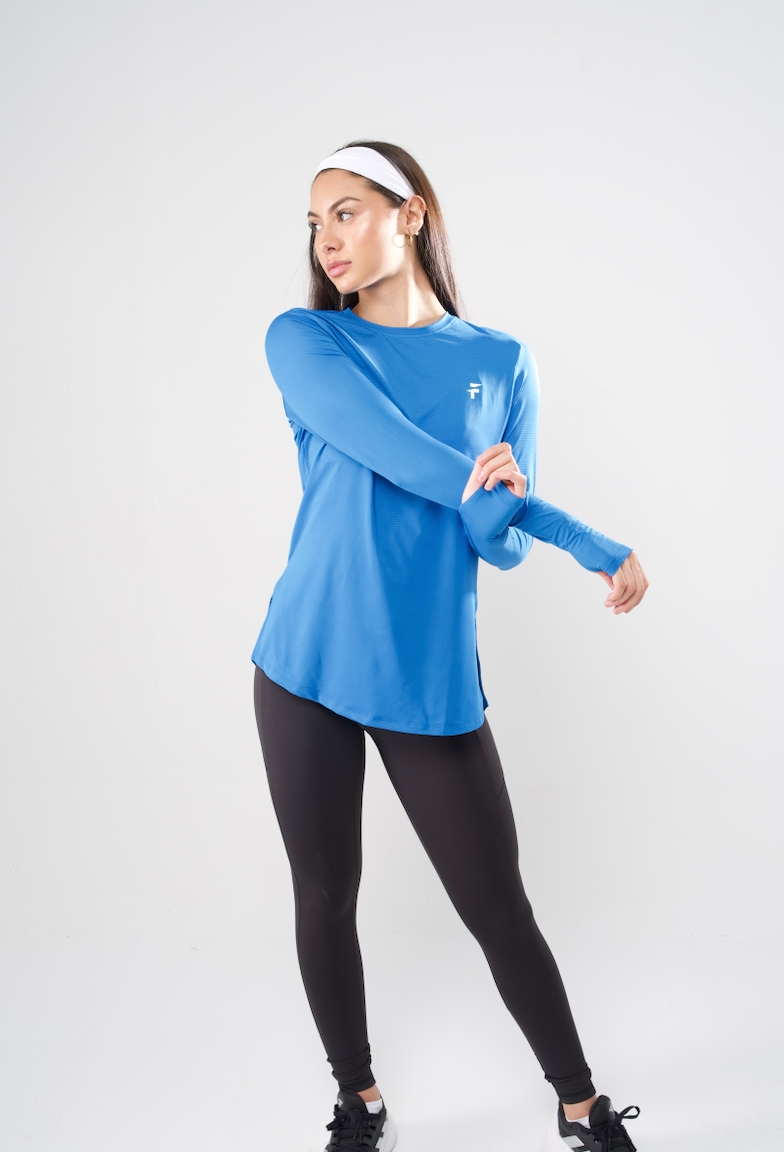 PERFORMANCE EXTENDED LONG SLEEVE TOP - Blue - FIT TRIBE