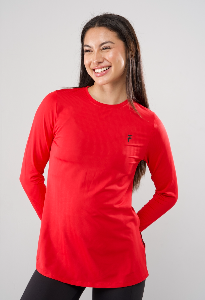 PERFORMANCE EXTENDED LONG SLEEVE TOP - Red - FIT TRIBE