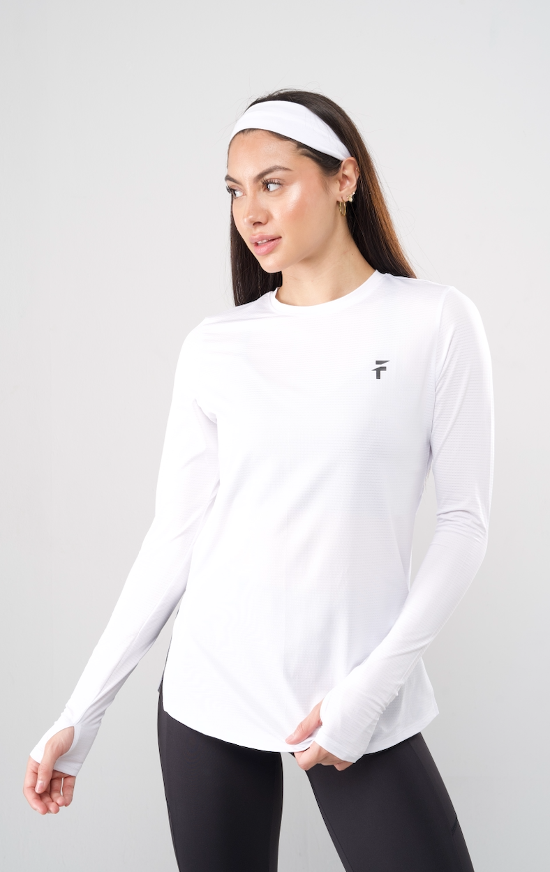 PERFORMANCE EXTENDED LONG SLEEVE TOP - White - FIT TRIBE