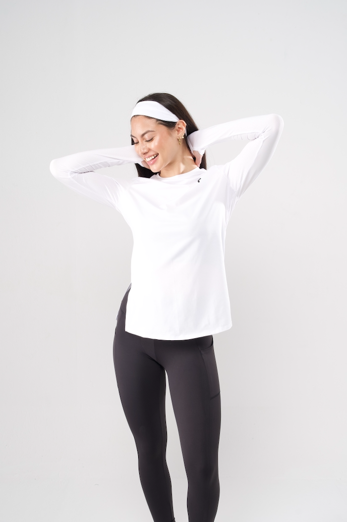 PERFORMANCE EXTENDED LONG SLEEVE TOP - White - FIT TRIBE