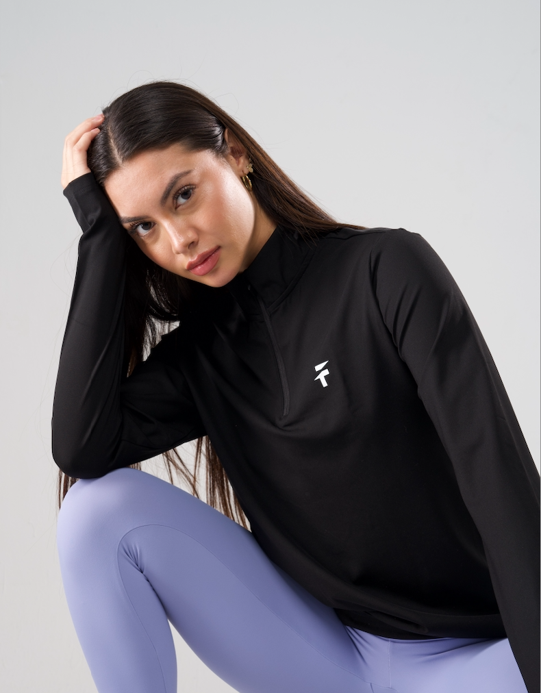 Performance Tech Quarter Zipper - Black - FIT TRIBE