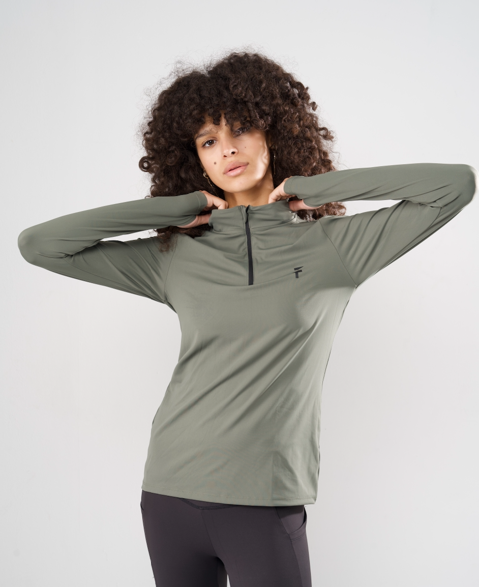 Performance Tech Quarter Zipper - Olive Green - FIT TRIBE