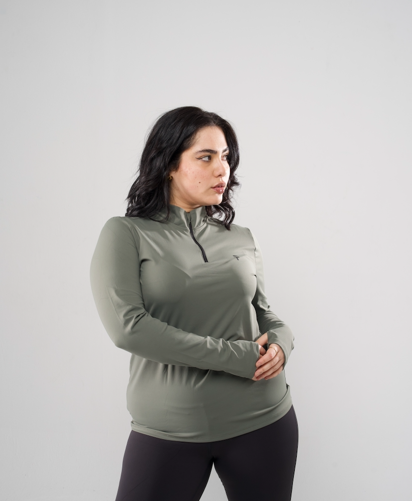 Performance Tech Quarter Zipper - Olive Green - FIT TRIBE