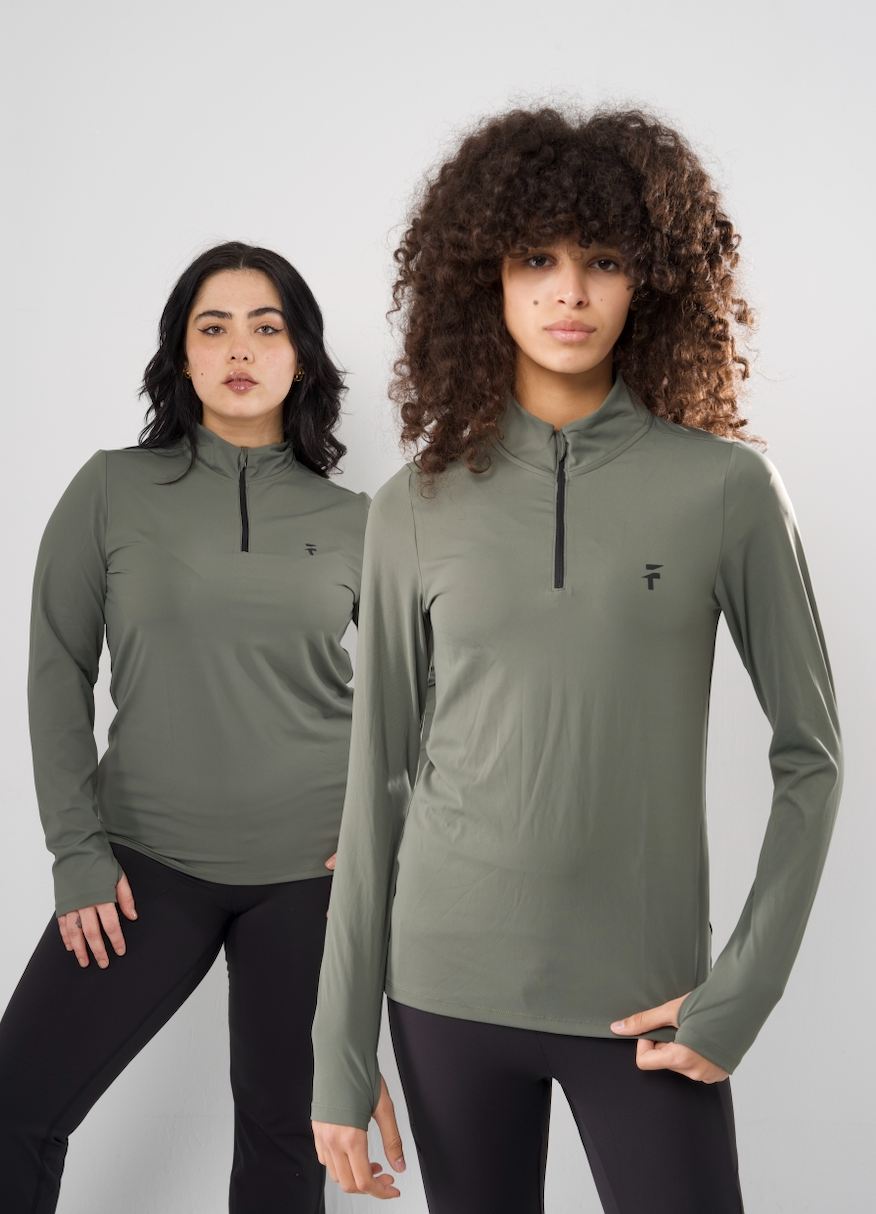 Performance Tech Quarter Zipper - Olive Green - FIT TRIBE