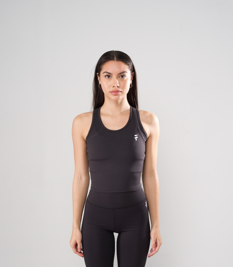 ULTRA SOFT ESSENTIAL SLEEVELESS CROP TOP - Black - FIT TRIBE