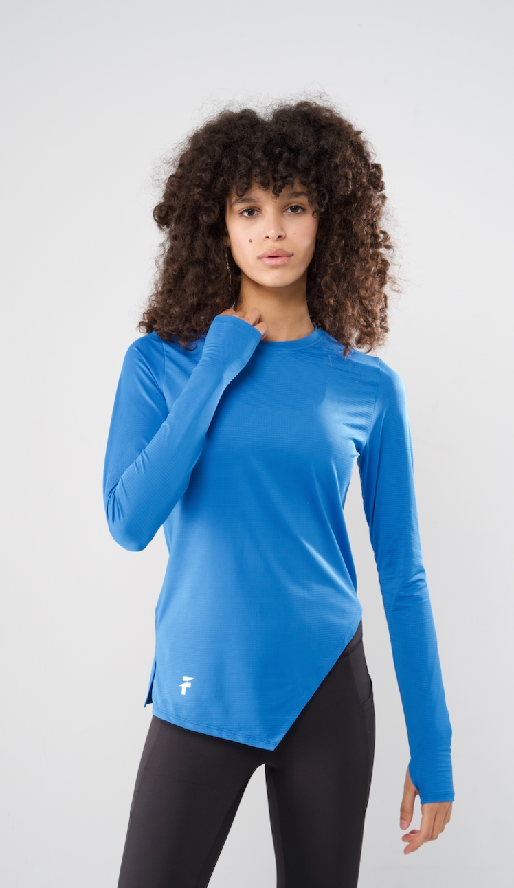 ESSENTIAL LONG SLEEVE TOP - Blue - FIT TRIBE