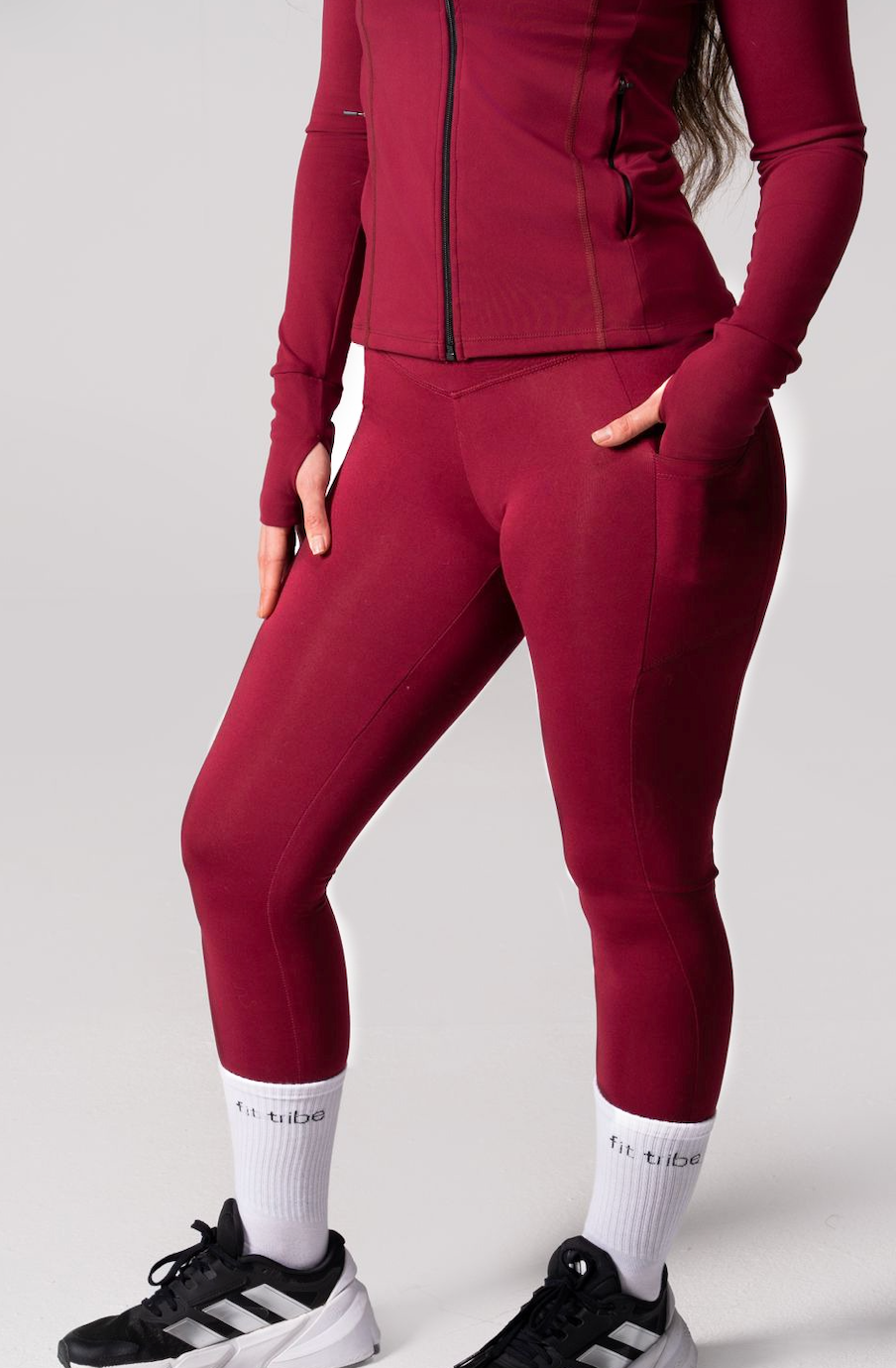 ULTRA SOFT ESSENTIAL POCKETED LEGGINGS - Wine Red - FIT TRIBE