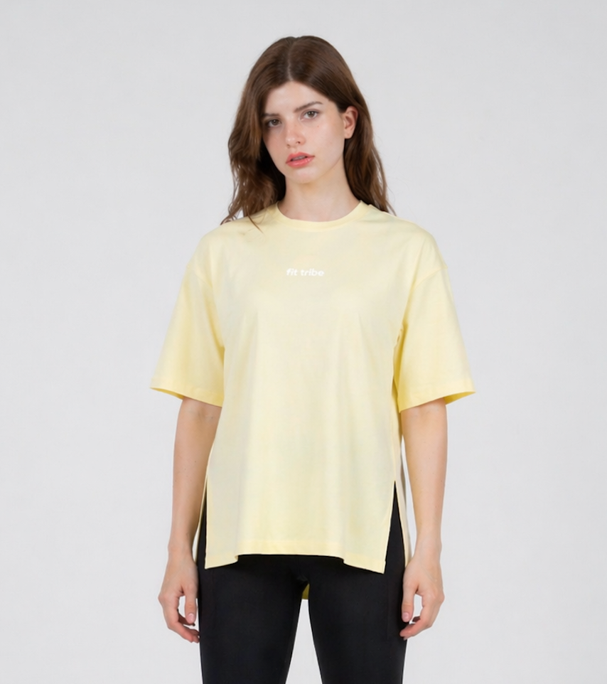 CLOUD COTTON OVERSIZED SLIT TOP - Butter Yellow - FIT TRIBE