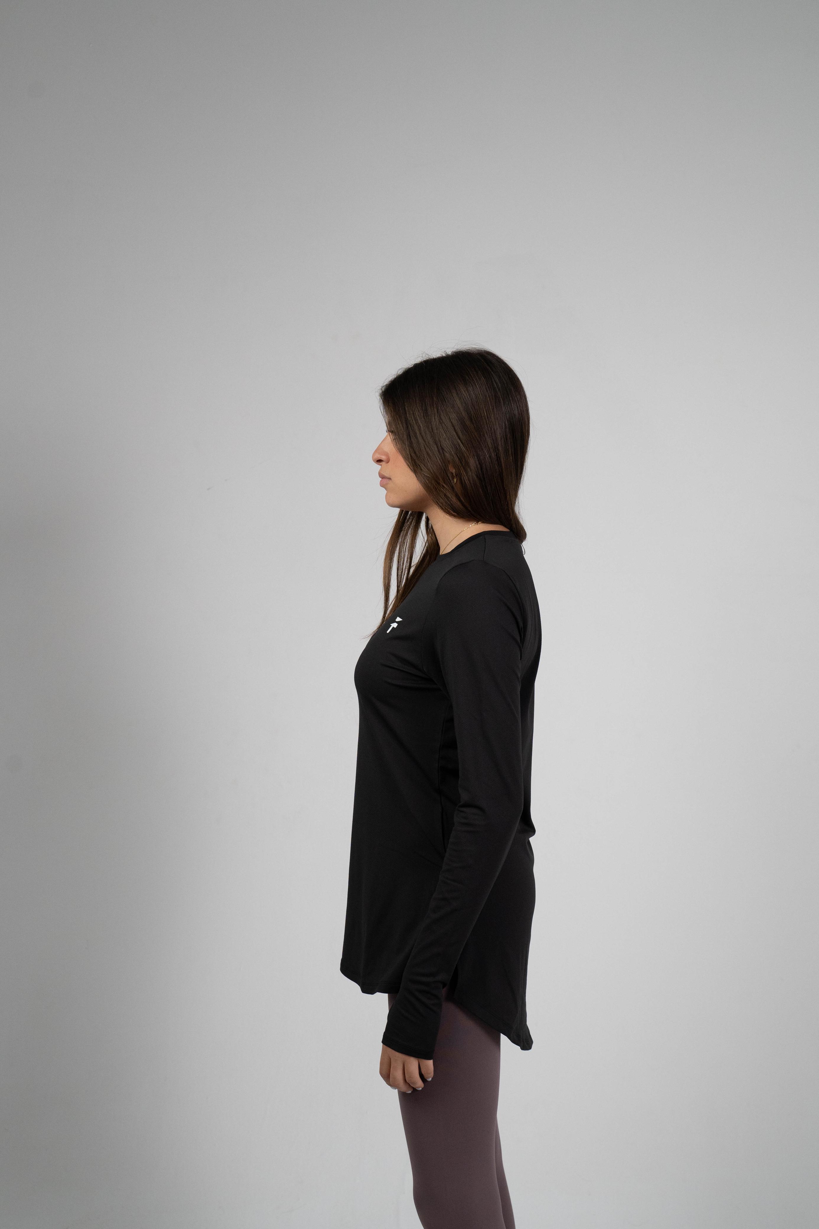 PERFORMANCE EXTENDED LONG SLEEVE TOP - Black - FIT TRIBE