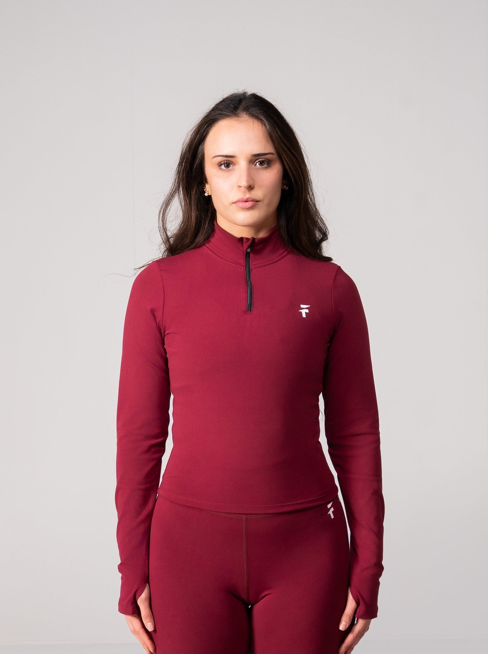 ULTRA SOFT ESSENTIAL ZIP-UP BODY FIT TOP - Wine Red