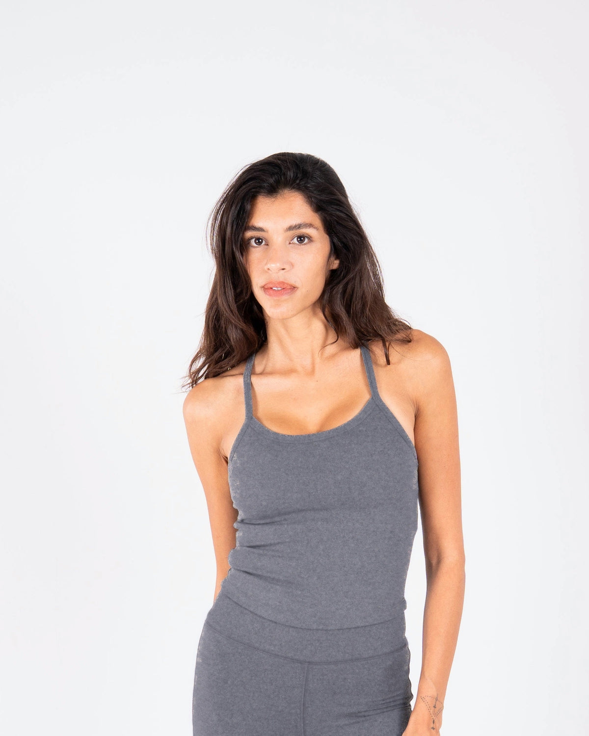 Ultra Soft Apex Padded Strap Tank - Graphite, front
