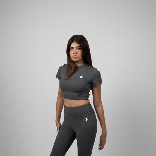 ULTRA SOFT ESSENTIAL CROP TOP - Light Charcoal