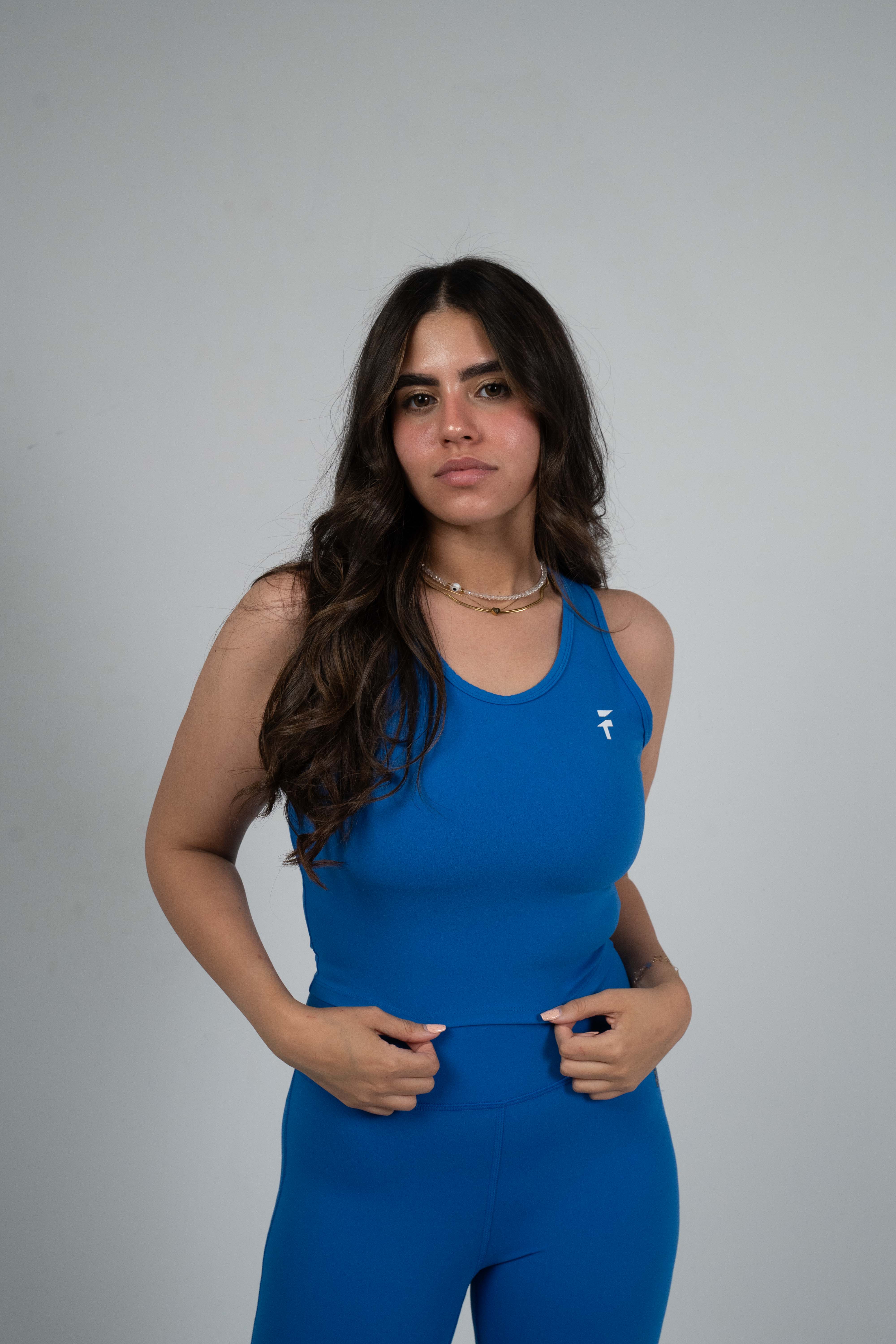 ULTRA SOFT ESSENTIAL SLEEVELESS CROP TOP - Primary Blue