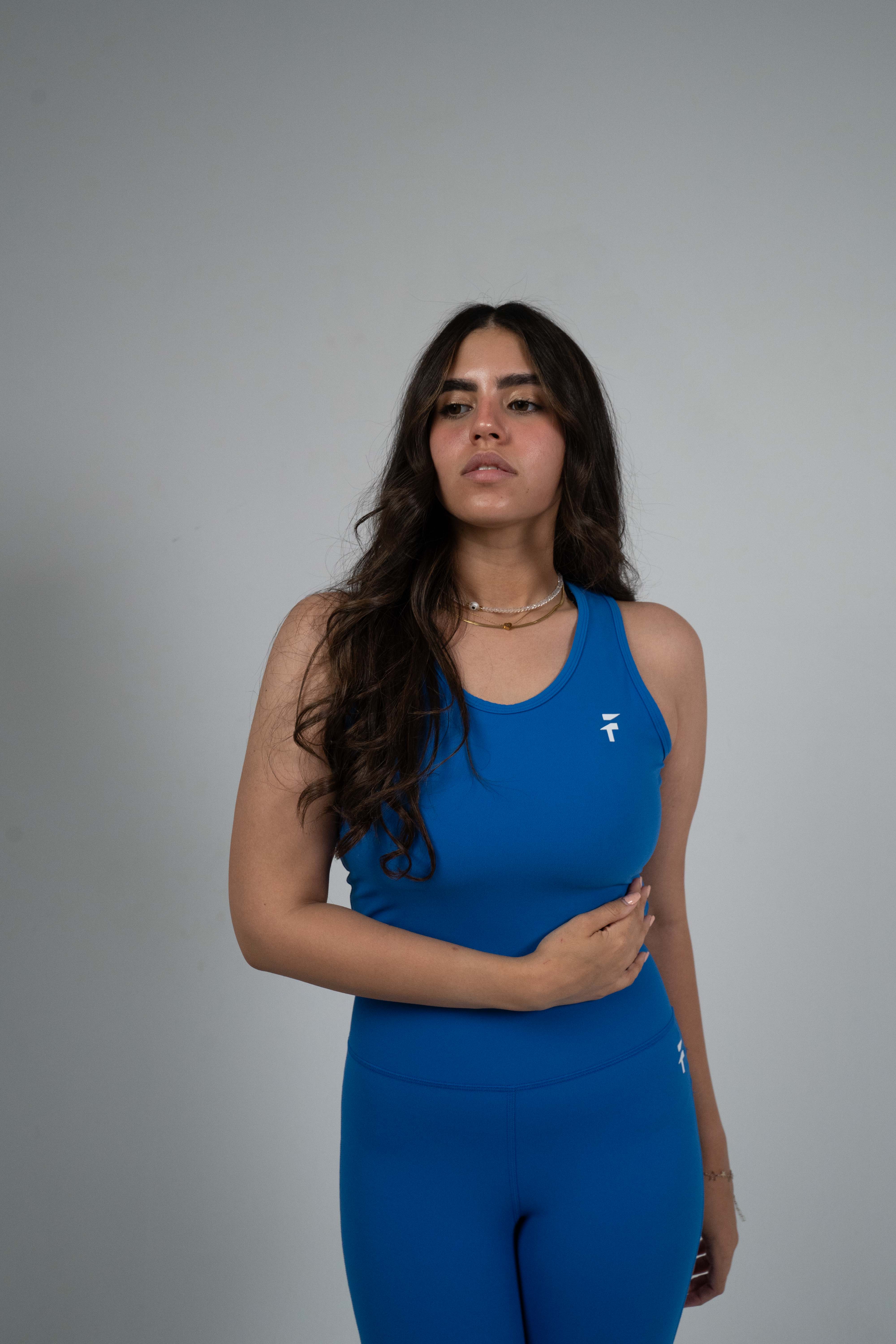 ULTRA SOFT ESSENTIAL SLEEVELESS CROP TOP - Primary Blue