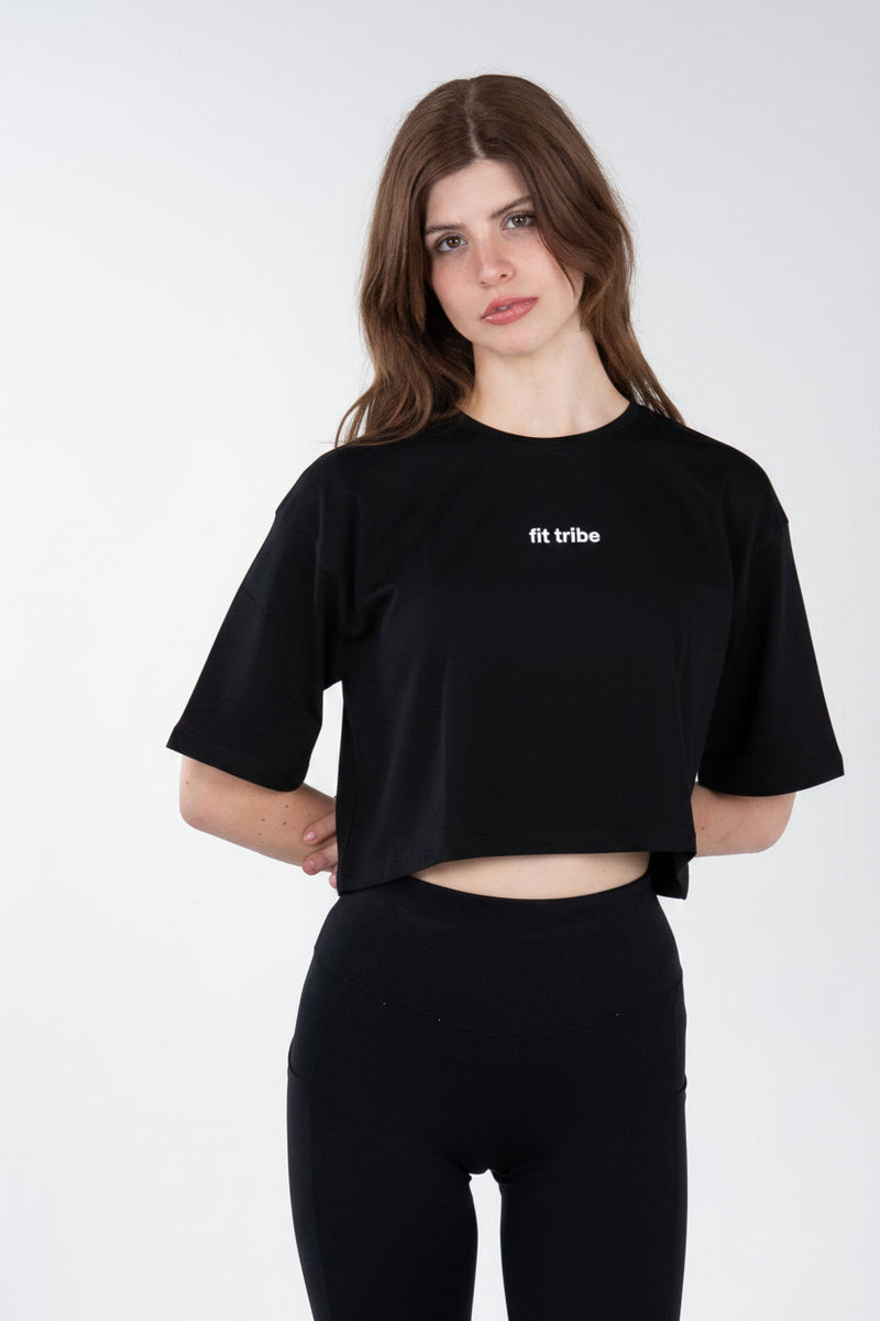 Cloud Cotton Oversized Crop Top - Black
