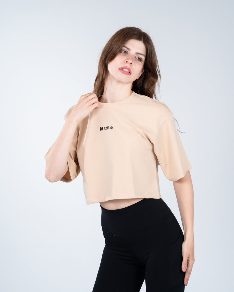 Cloud Cotton Oversized Crop Top - Beige