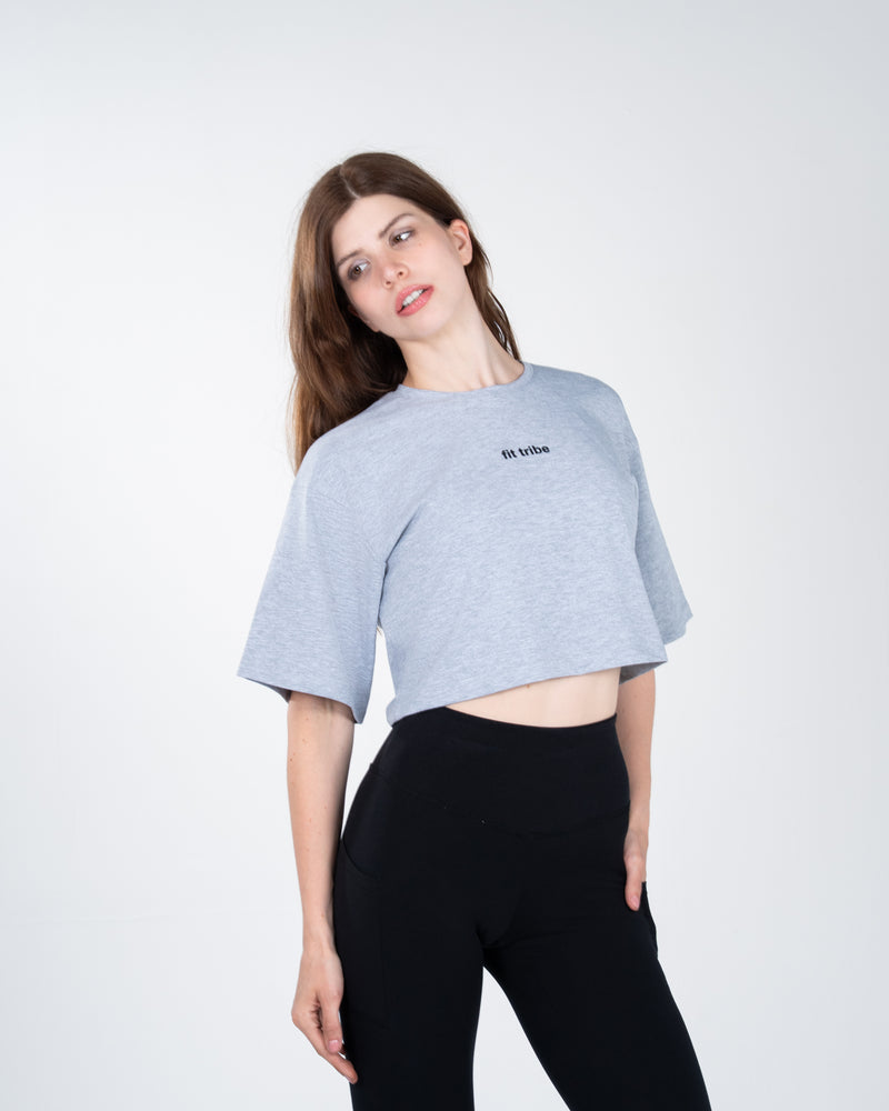 Cloud Cotton Oversized Crop Top - Heather Grey