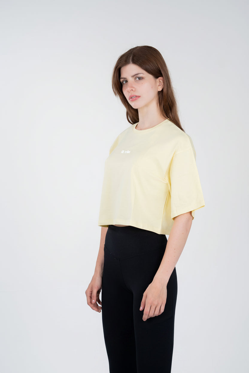 CLOUD COTTON OVERSIZED CROP TOP – Butter Yellow - FIT TRIBE