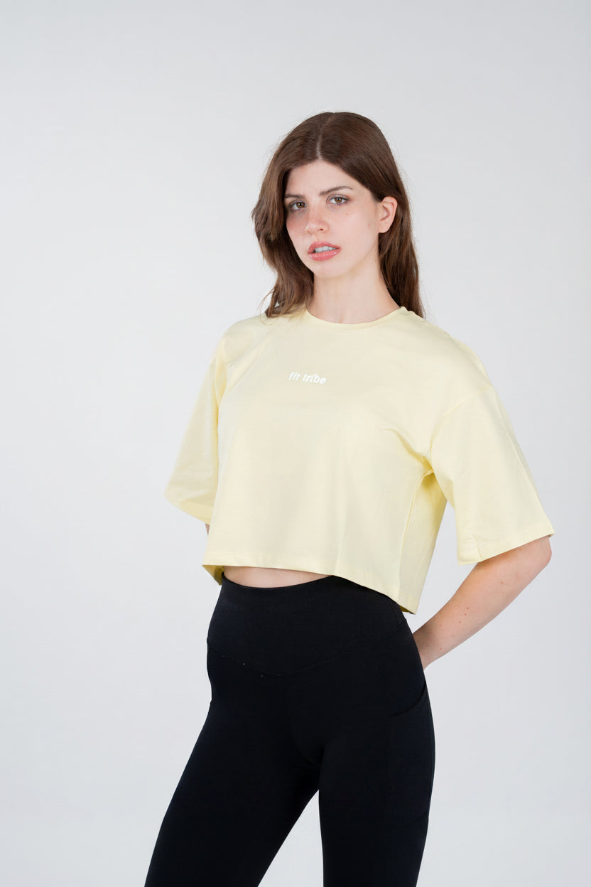 CLOUD COTTON OVERSIZED CROP TOP – Butter Yellow - FIT TRIBE