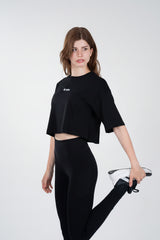 CLOUD COTTON OVERSIZED CROP TOP - Black - FIT TRIBE