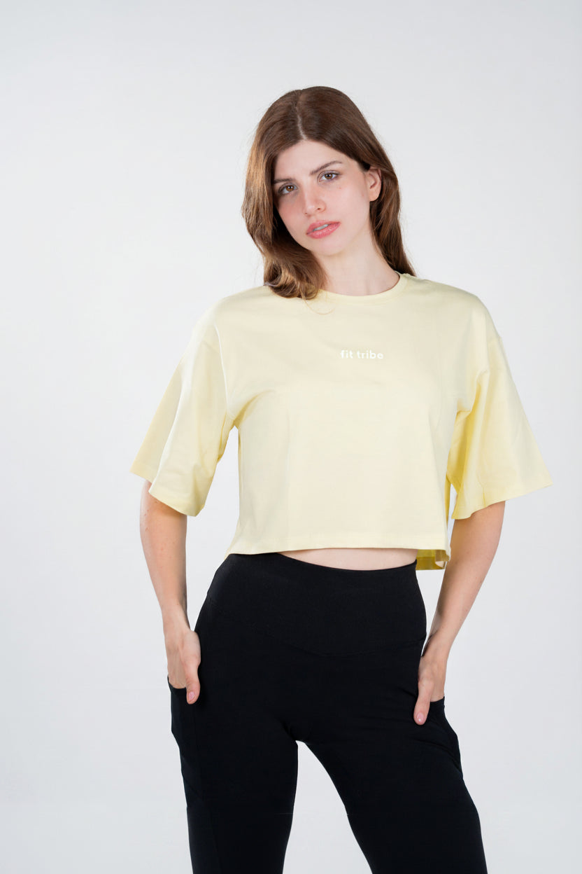 CLOUD COTTON OVERSIZED CROP TOP – Butter Yellow - FIT TRIBE