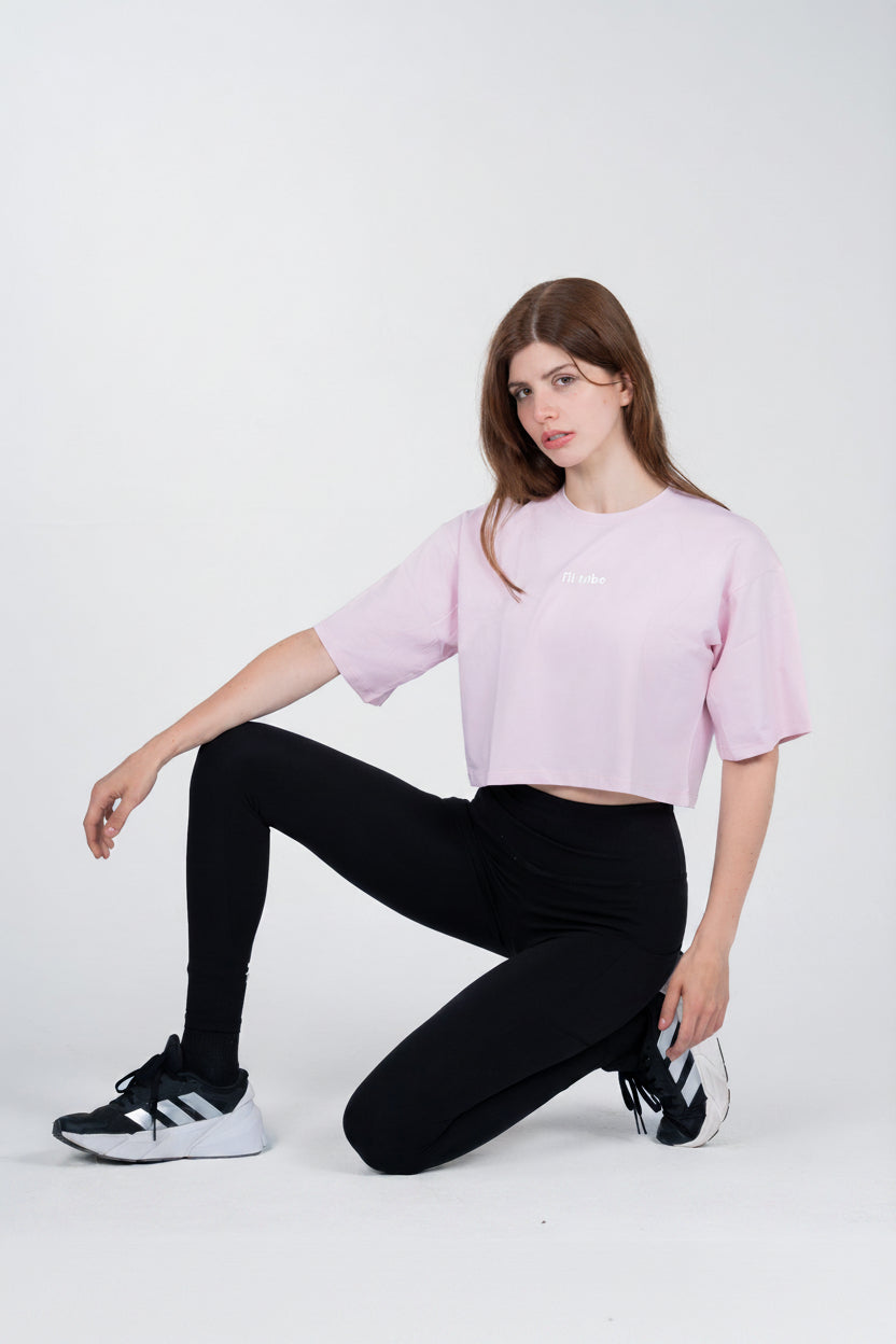 CLOUD COTTON OVERSIZED CROP TOP – Baby Pink - FIT TRIBE