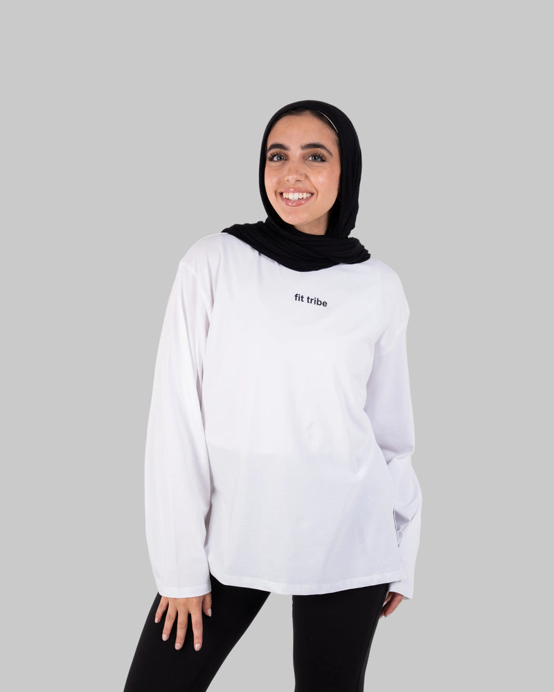 Cloud Cotton Oversized Long Sleeve Slit Top - White