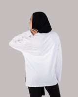 Cloud Cotton Long Sleeve Oversized Slit Top - White - FIT TRIBE