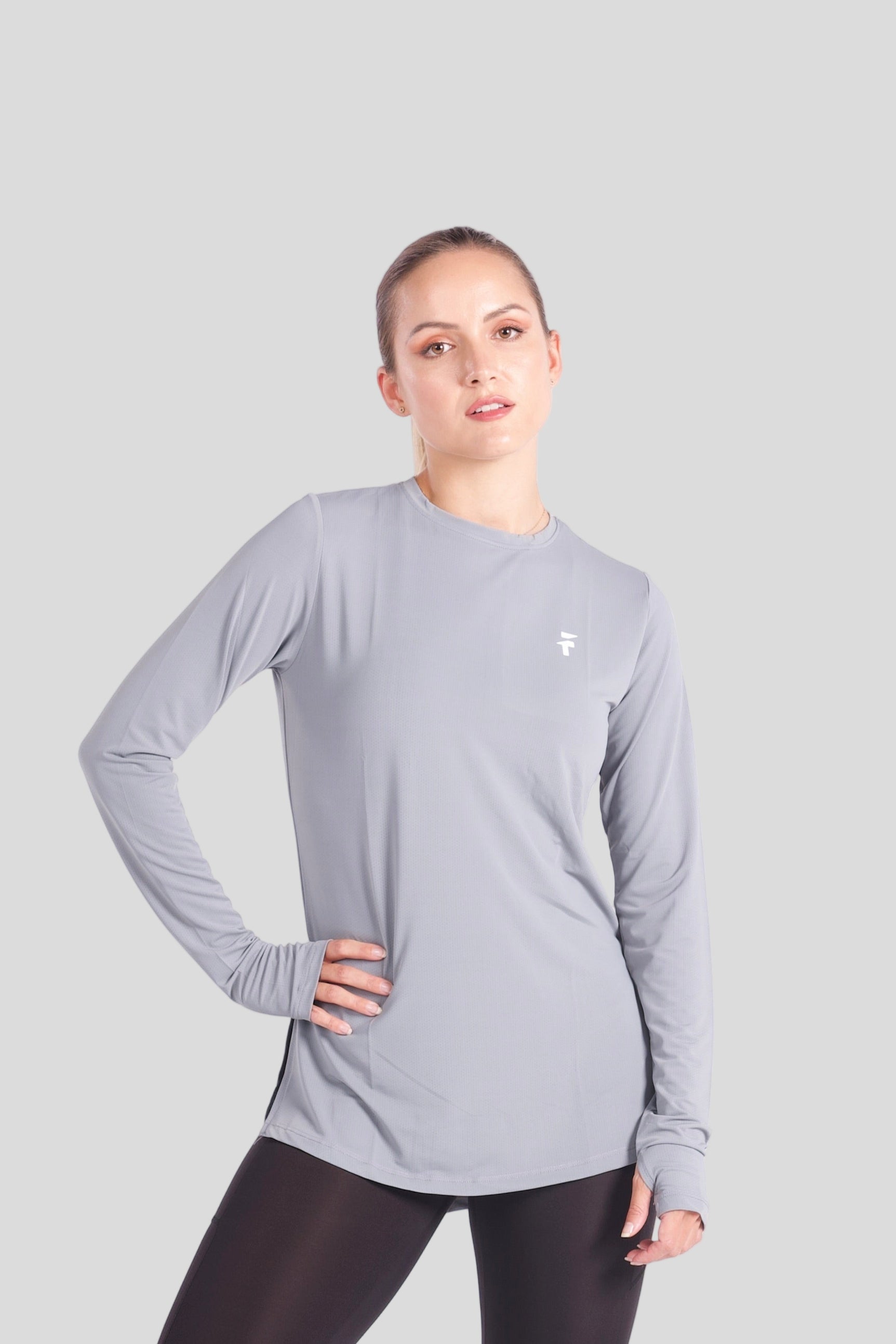 PERFORMANCE EXTENDED LONG SLEEVE TOP - Grey - FIT TRIBE