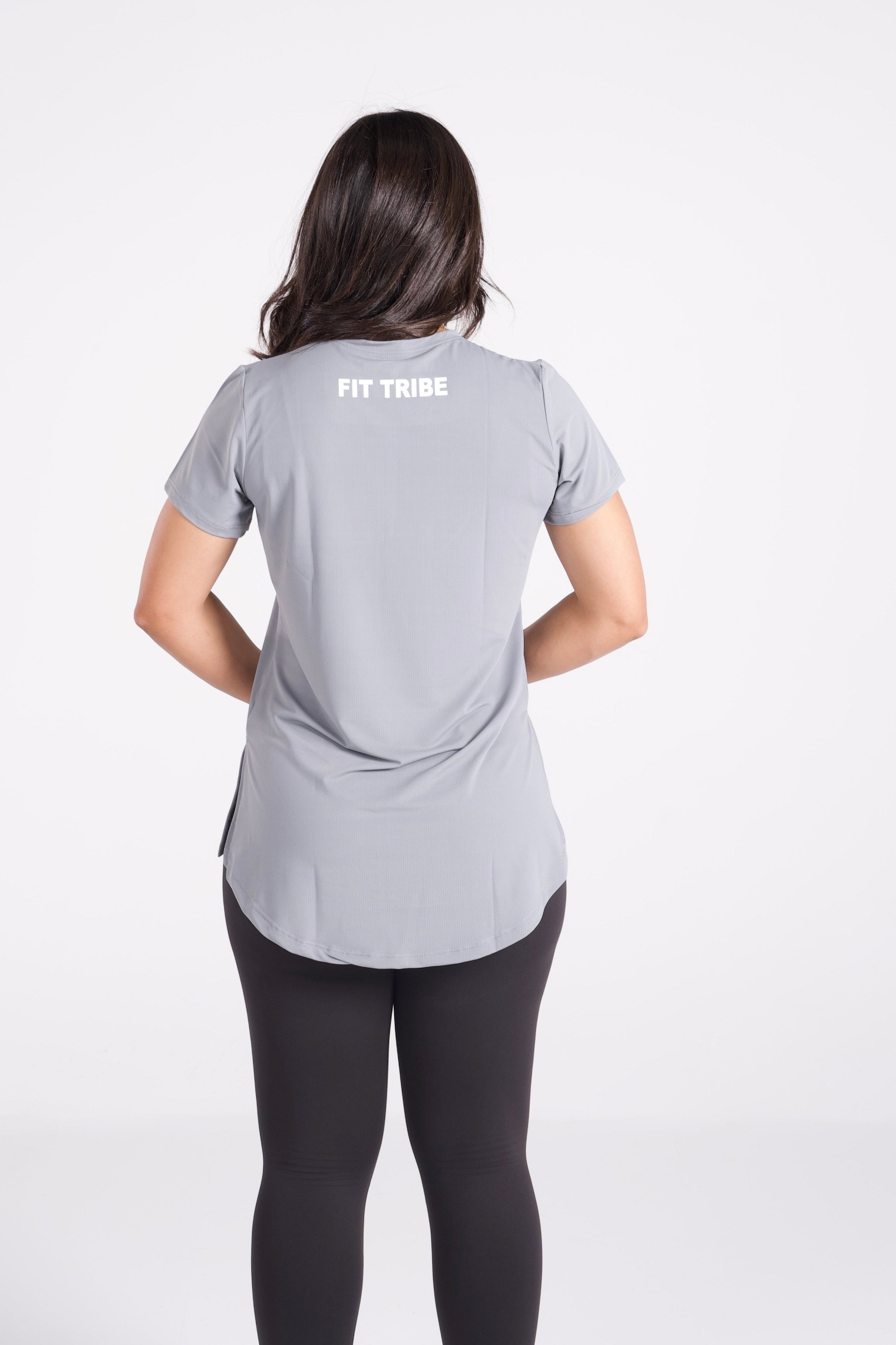 ESSENTIAL EXTENDED SHORT SLEEVE TOP  - Grey - FIT TRIBE