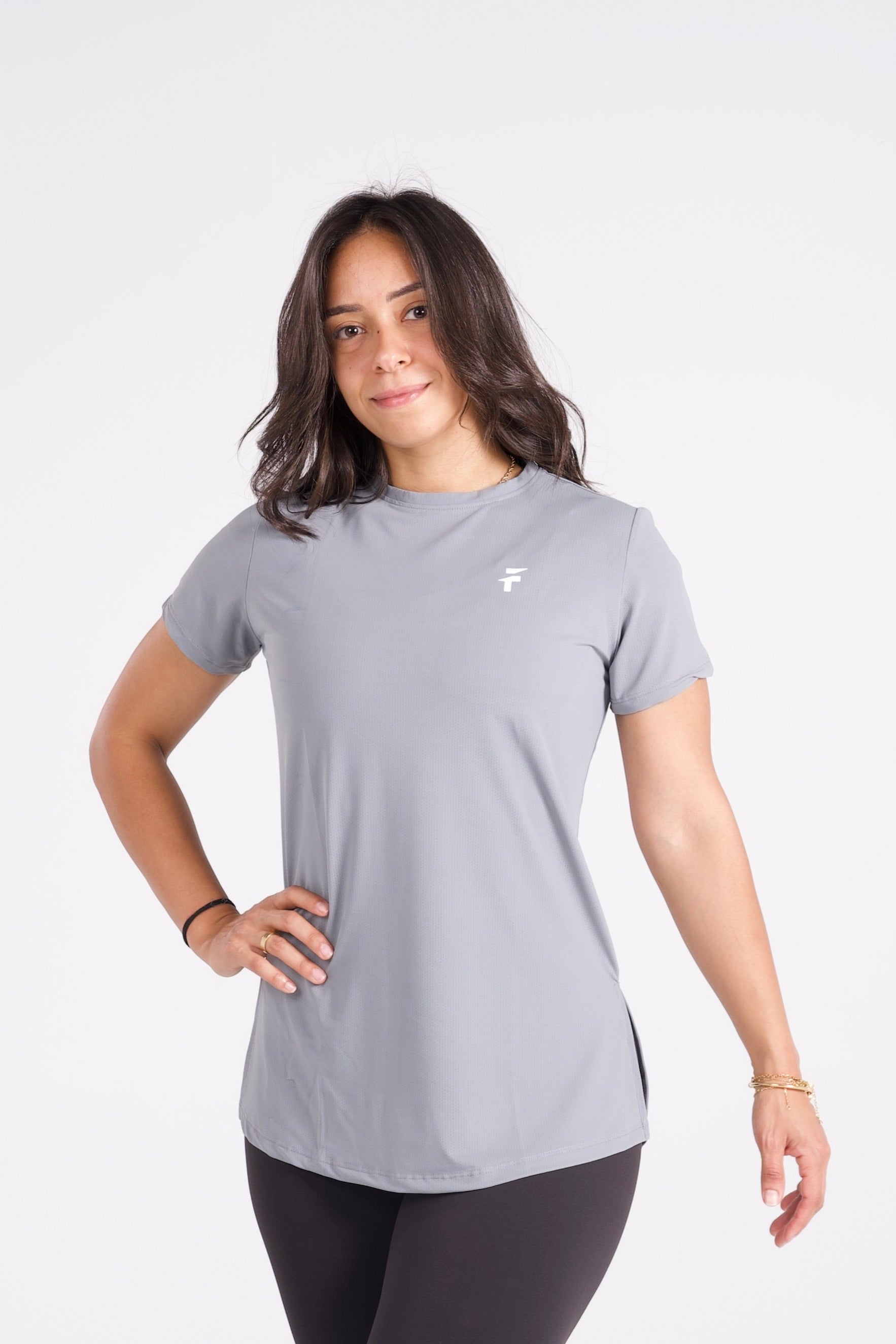 ESSENTIAL EXTENDED SHORT SLEEVE TOP  - Grey - FIT TRIBE