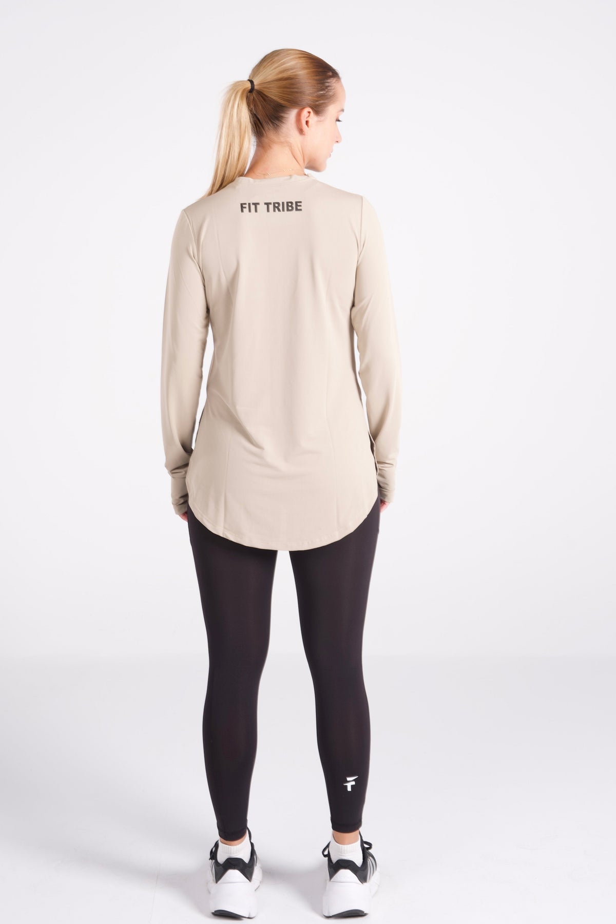 ESSENTIAL EXTENDED LONG SLEEVE TOP - Beige - FIT TRIBE