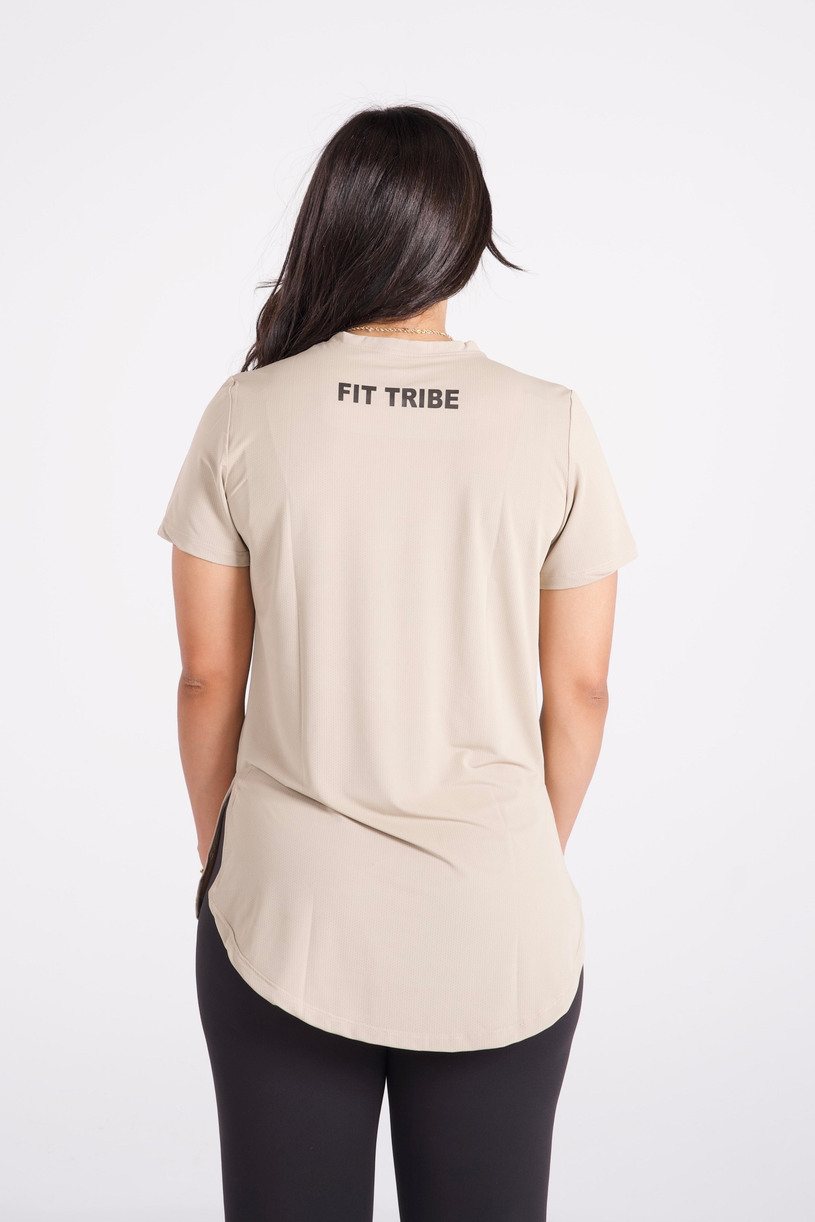 ESSENTIAL EXTENDED SHORT SLEEVE TOP  - Beige - FIT TRIBE