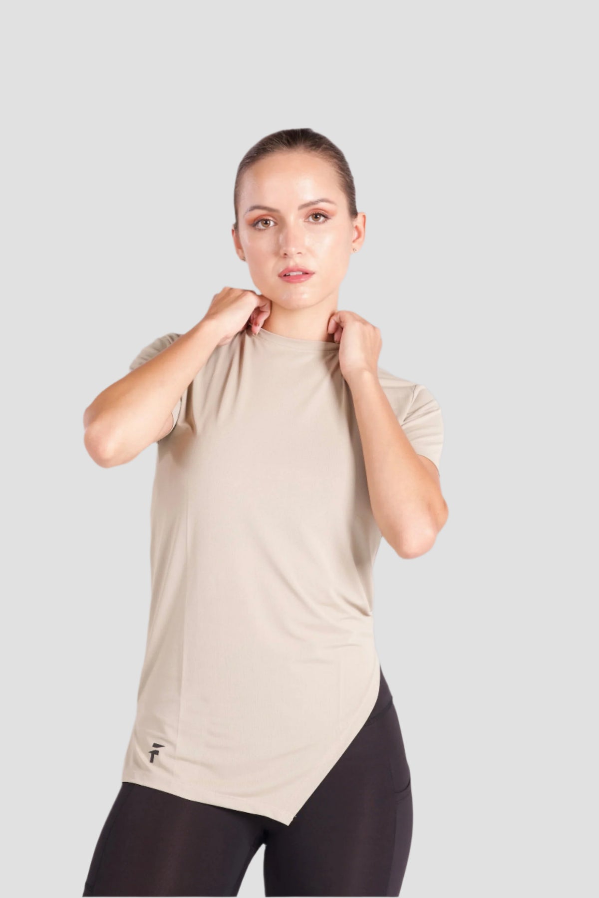 ESSENTIAL SHORT SLEEVE TOP - Beige - FIT TRIBE