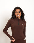 ULTRA SOFT ESSENTIAL ZIP-UP BODY FIT TOP - Espresso