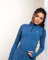 ULTRA SOFT ESSENTIAL ZIP-UP BODY FIT TOP - Crystal Blue - FIT TRIBE