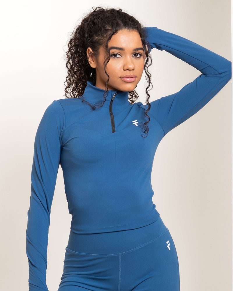 Ultra Soft Essential Zip-Up Body Fit Top - Crystal Blue