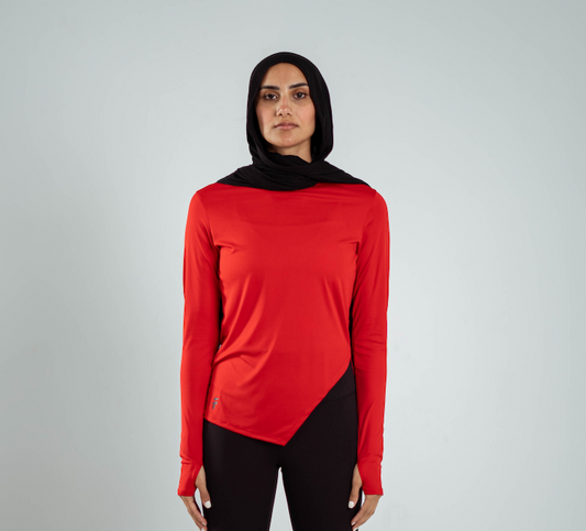 ESSENTIAL LONG SLEEVE TOP - Crimson Red - FIT TRIBE