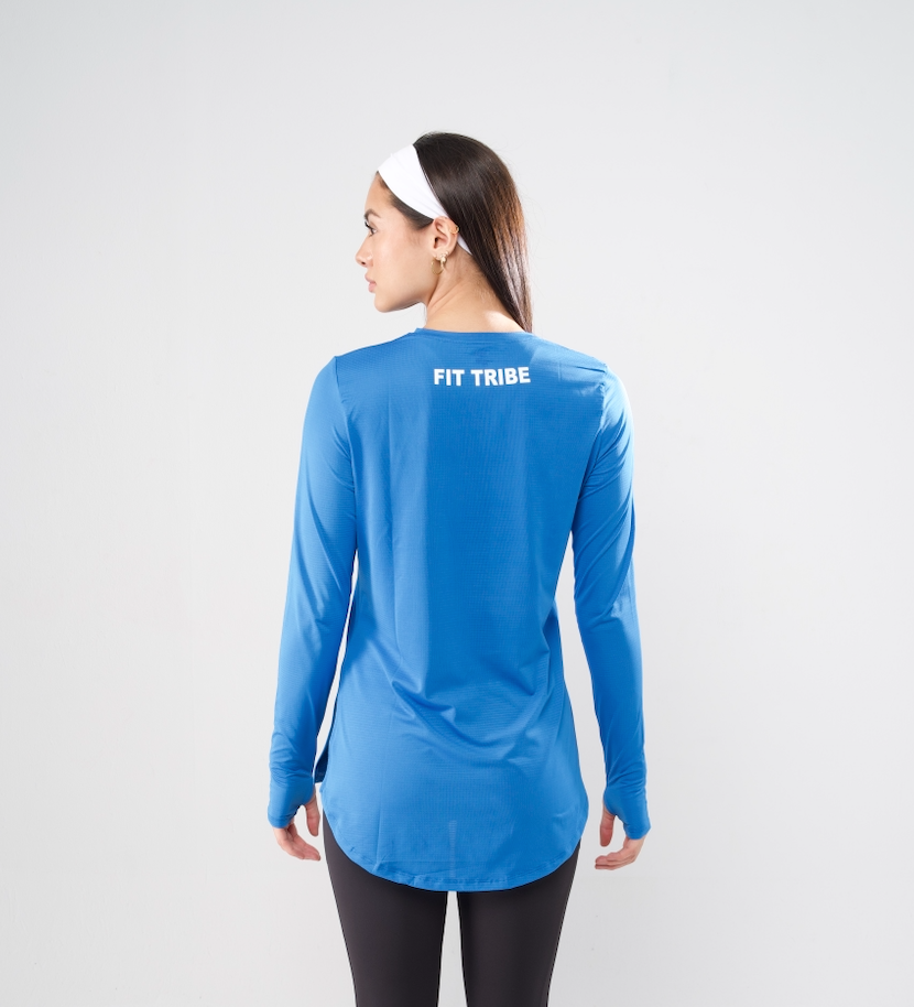 PERFORMANCE EXTENDED LONG SLEEVE TOP - Blue - FIT TRIBE